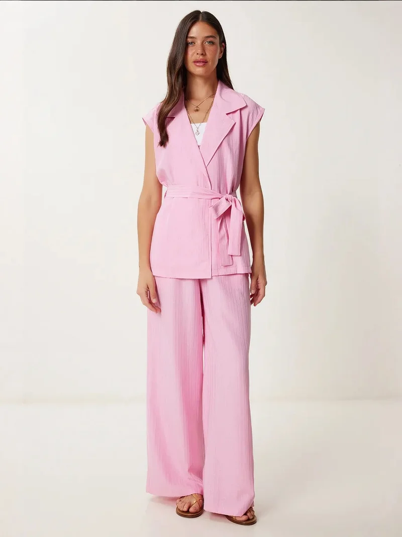 السعادة في إسطنبول ISTANBUL High Waist Two-Piece Set with Shirt Collar and Wide Leg Pants