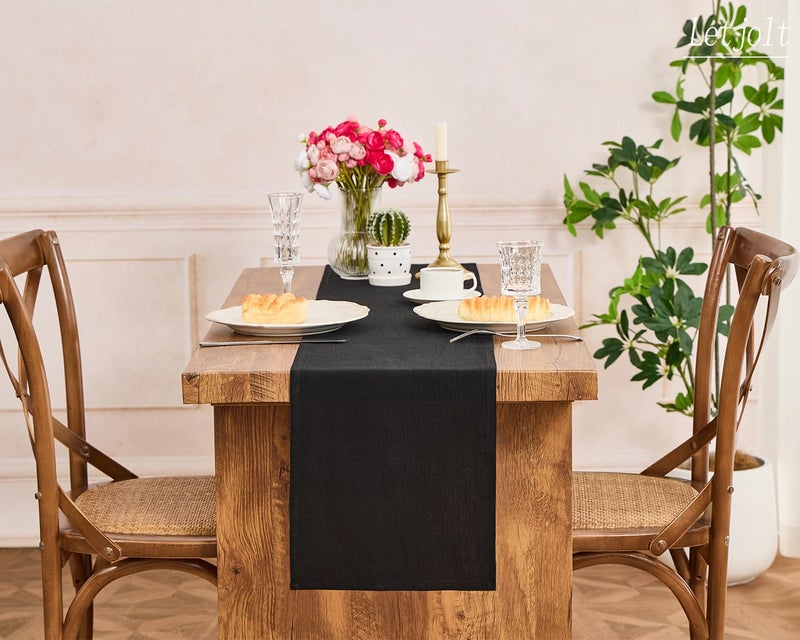 Letjolt Black Table Runner 72 Inches Long Rustic Table Runner Cotton Runner Plain Table Decor - Image 5