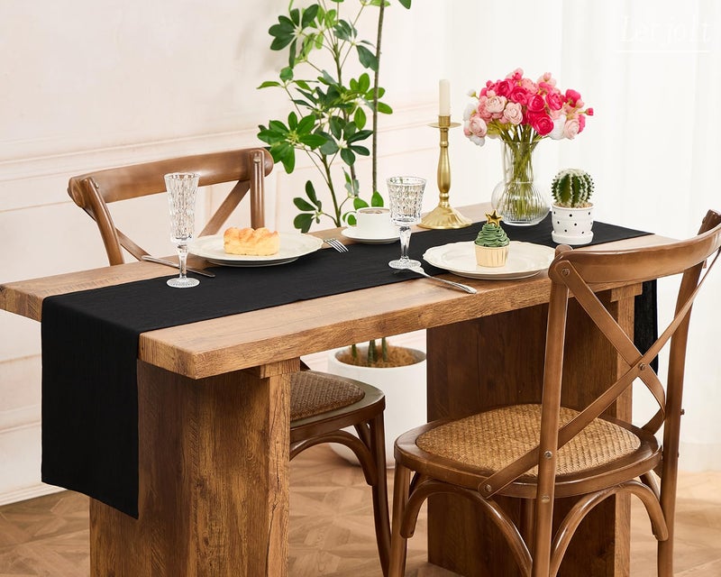 Letjolt Black Table Runner 72 Inches Long Rustic Table Runner Cotton Runner Plain Table Decor - Image 4