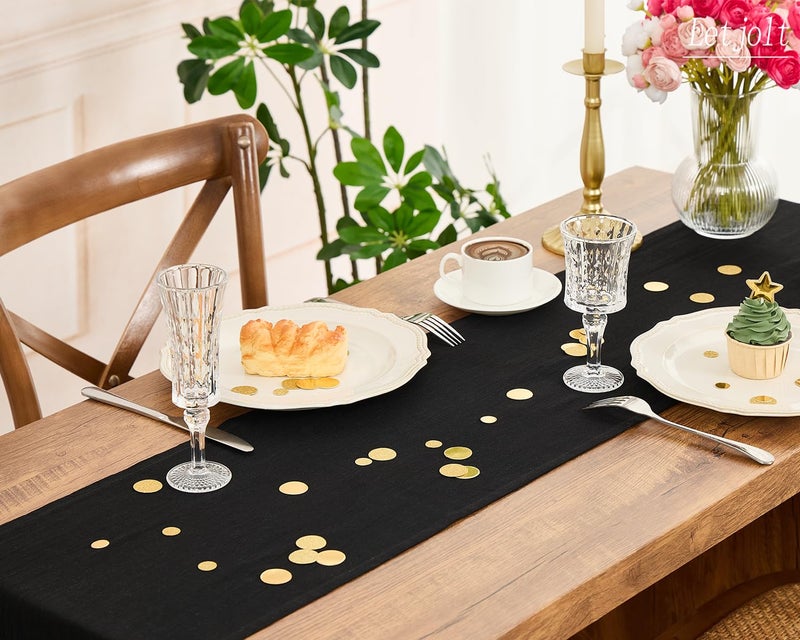 Letjolt Black Table Runner 72 Inches Long Rustic Table Runner Cotton Runner Plain Table Decor - Image 3