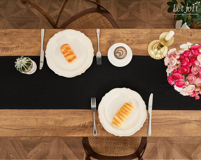Letjolt Black Table Runner 72 Inches Long Rustic Table Runner Cotton Runner Plain Table Decor - Image 2
