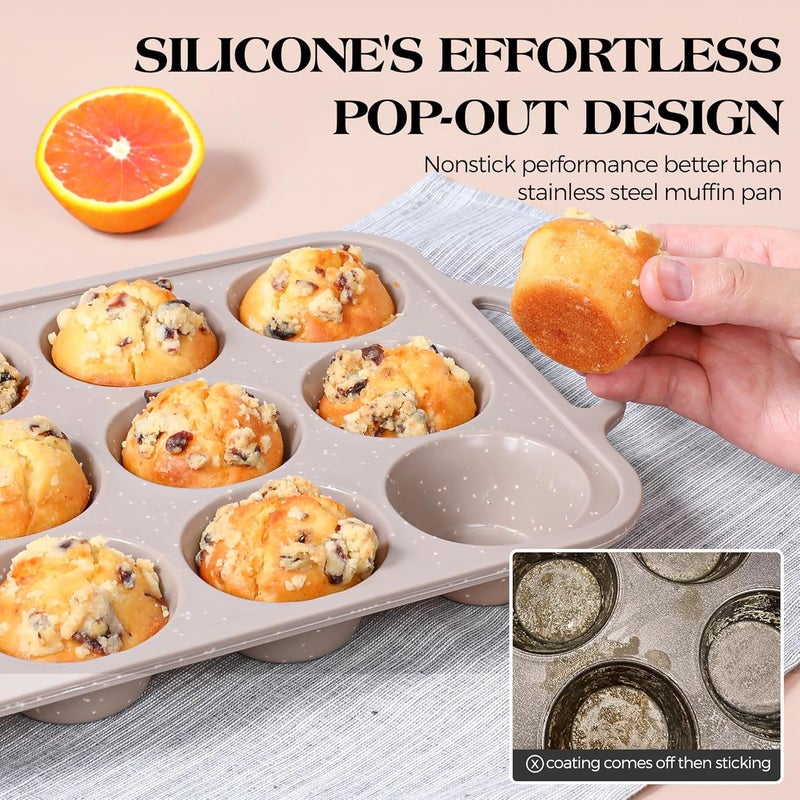 AOTASO 8 Pcs Baking Pans Set, Silicone Bakeware Sets with Metal Reinforced Frame, Nonstick Stackable Carbon Steel Non Toxic Baking Sets for Cooking (Brown) - Image 5