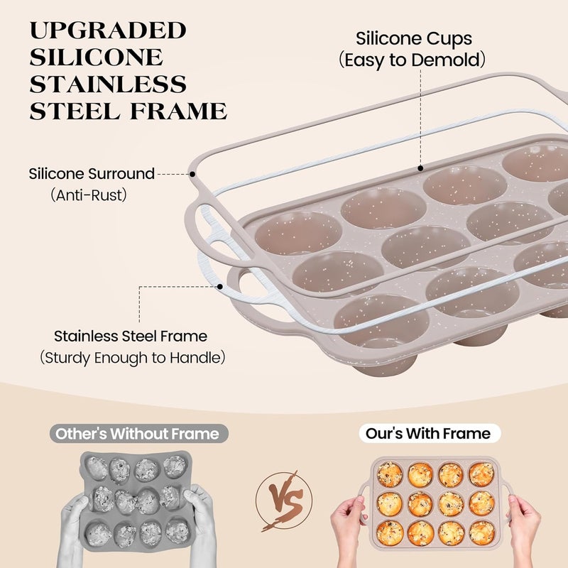 AOTASO 8 Pcs Baking Pans Set, Silicone Bakeware Sets with Metal Reinforced Frame, Nonstick Stackable Carbon Steel Non Toxic Baking Sets for Cooking (Brown) - Image 4