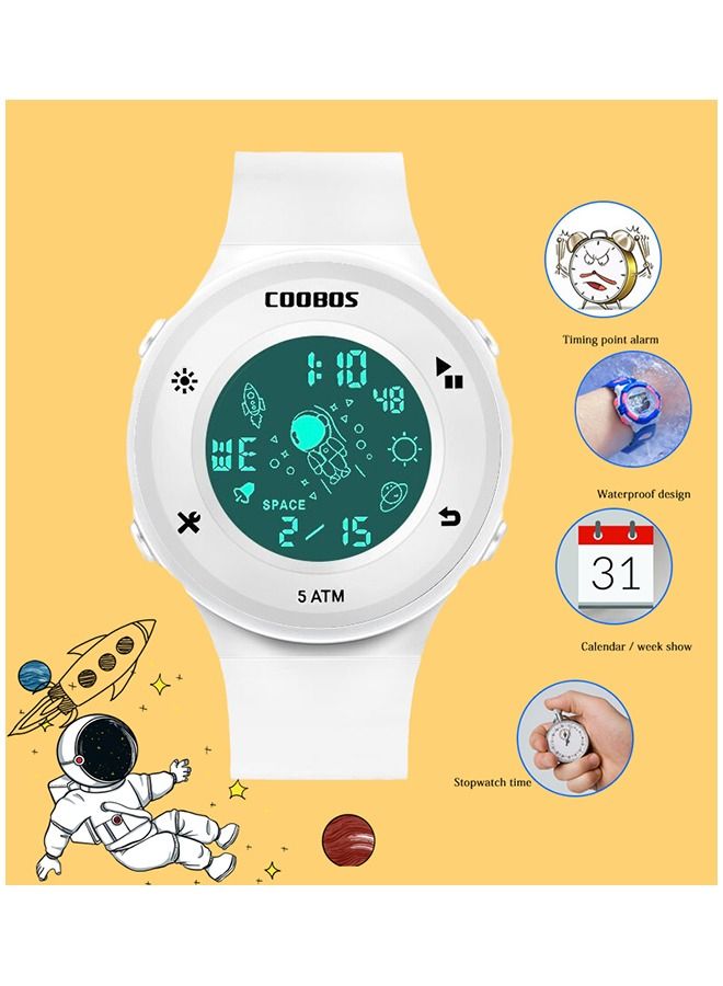 COOBOS Kids Water Resistant Rubber Digital Watch White - Image 2