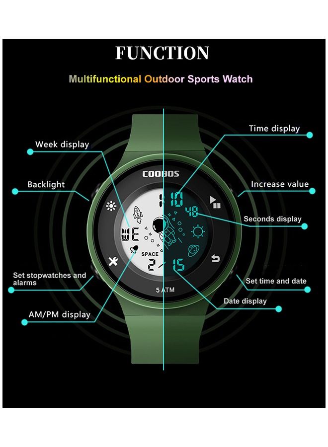 COOBOS Kids Water Resistant Rubber Digital Watch White - Image 4