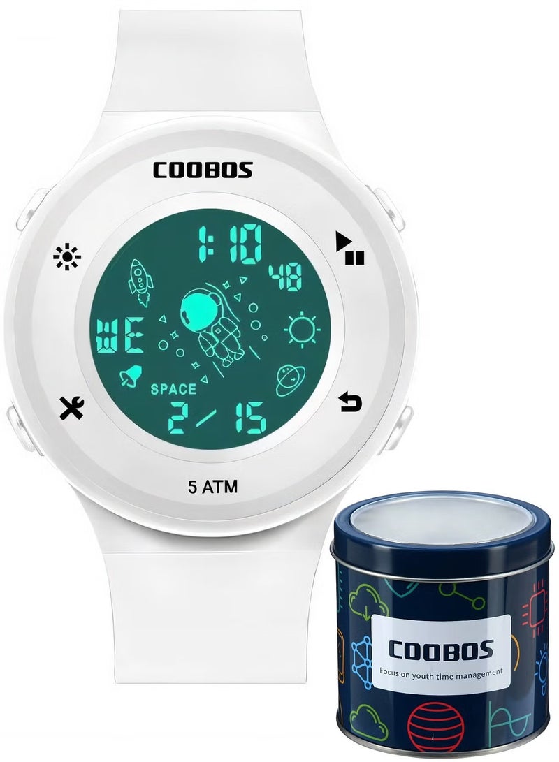 COOBOS Kids Water Resistant Rubber Digital Watch White - Image 1