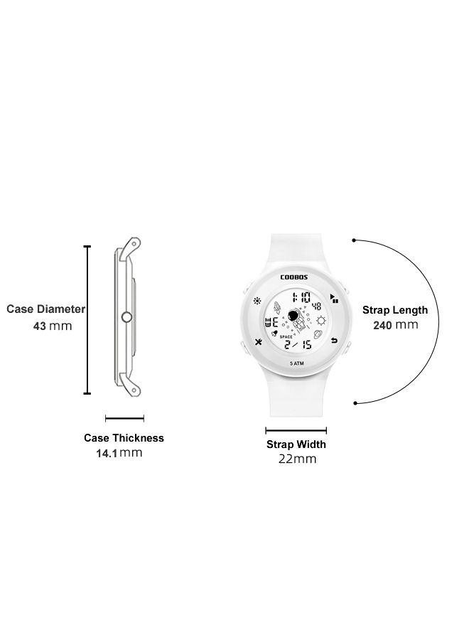 COOBOS Kids Water Resistant Rubber Digital Watch White - Image 3