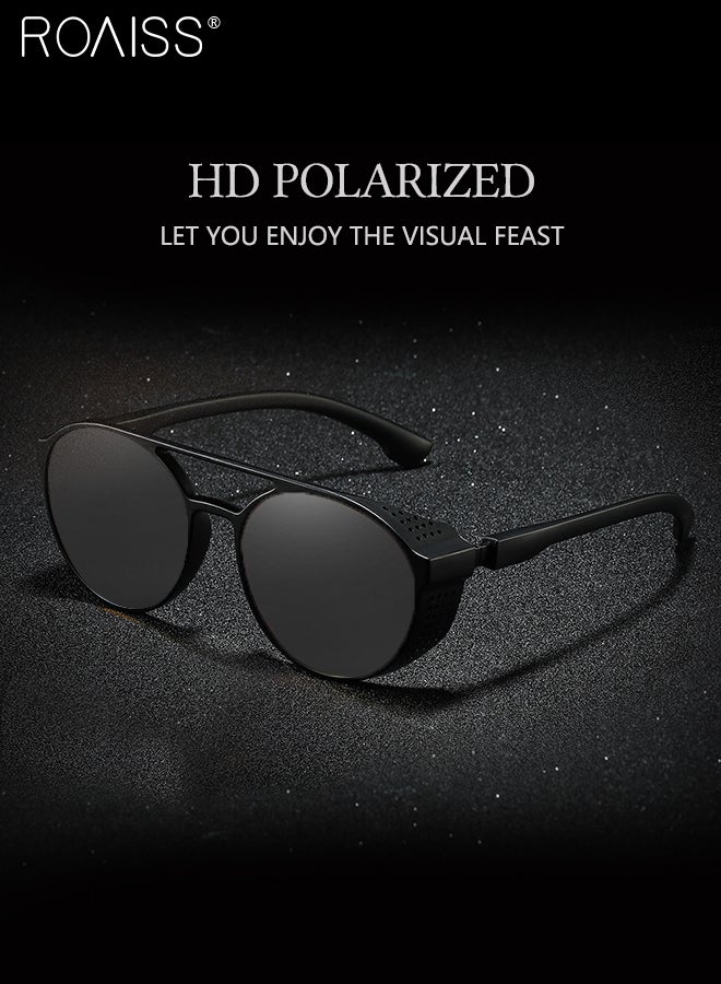 رويس نظارة شمسية مستقطبة دائرية رجالية، نظارة الشمس الواقية من الأشعة فوق البنفسجية 400 بإطار من PC، ظلال شمس مضادة للوهج عصرية للرجال مناسبة للقيادة وصيد الأسماك والسفر وركوب الدراجات، بعدسة سوداء - Image 4