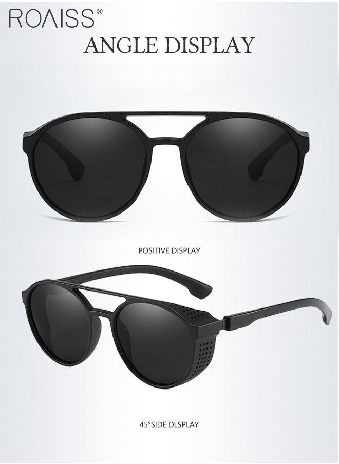 roaiss - Men's Polarized Round Sunglasses, UV400 Protection Sun Glasses with PC Frame, Fashion Anti-Glare Sun Shades for Men Driving, Fishing, Traveling, Cycling, Black Lens - Image 1
