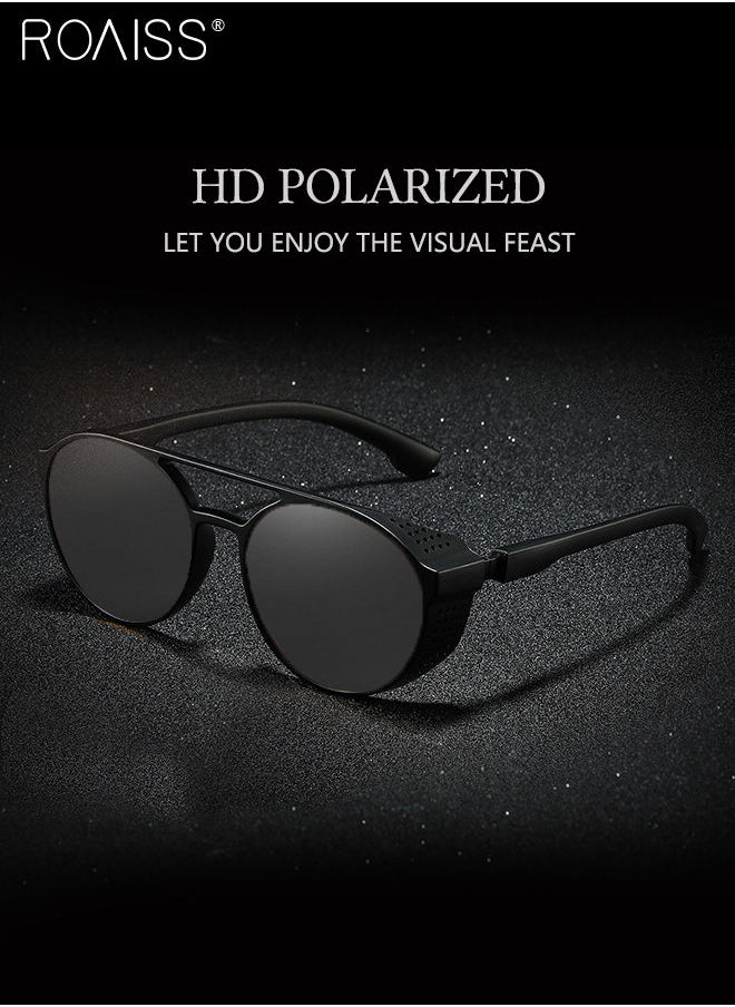 roaiss - Men's Polarized Round Sunglasses, UV400 Protection Sun Glasses with PC Frame, Fashion Anti-Glare Sun Shades for Men Driving, Fishing, Traveling, Cycling, Black Lens - Image 1