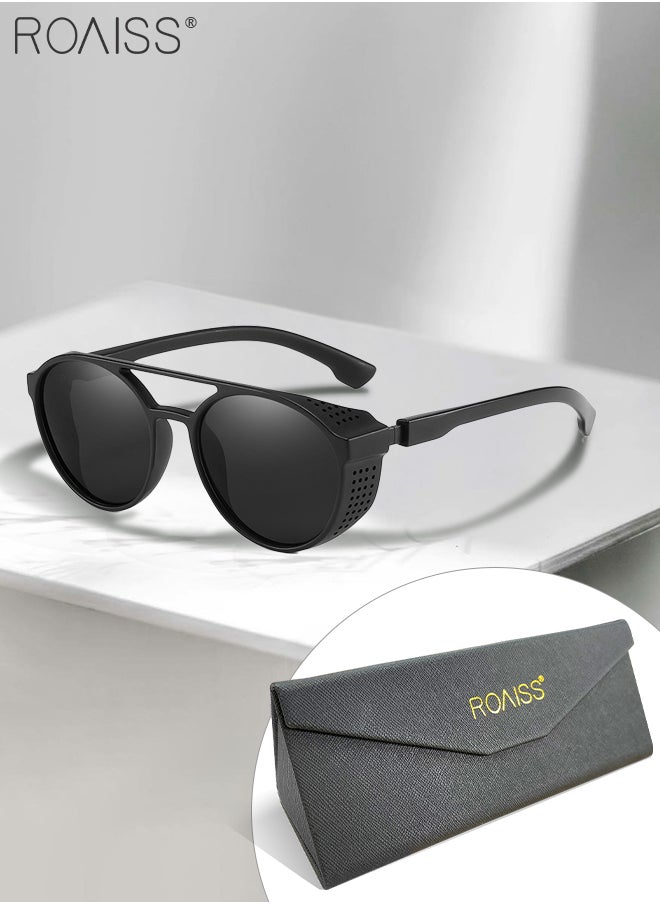roaiss - Men's Polarized Round Sunglasses, UV400 Protection Sun Glasses with PC Frame, Fashion Anti-Glare Sun Shades for Men Driving, Fishing, Traveling, Cycling, Black Lens - Image 1