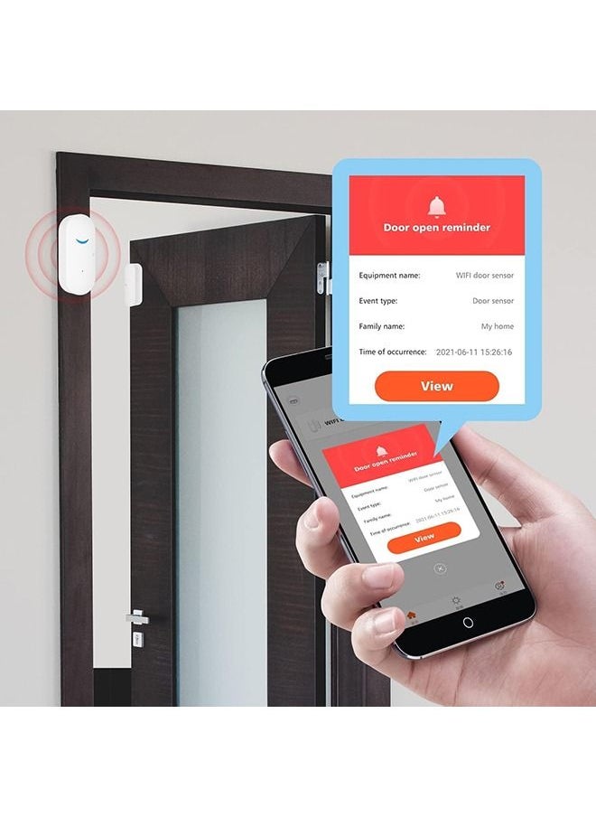 WiFi Door Window Sensor, Wireless Security Alarm Door Sensor, Tuya Smart Door Window Sensor, Compatible with Alexa Google Assistant, Home Business Security Door Open Contact Sensor