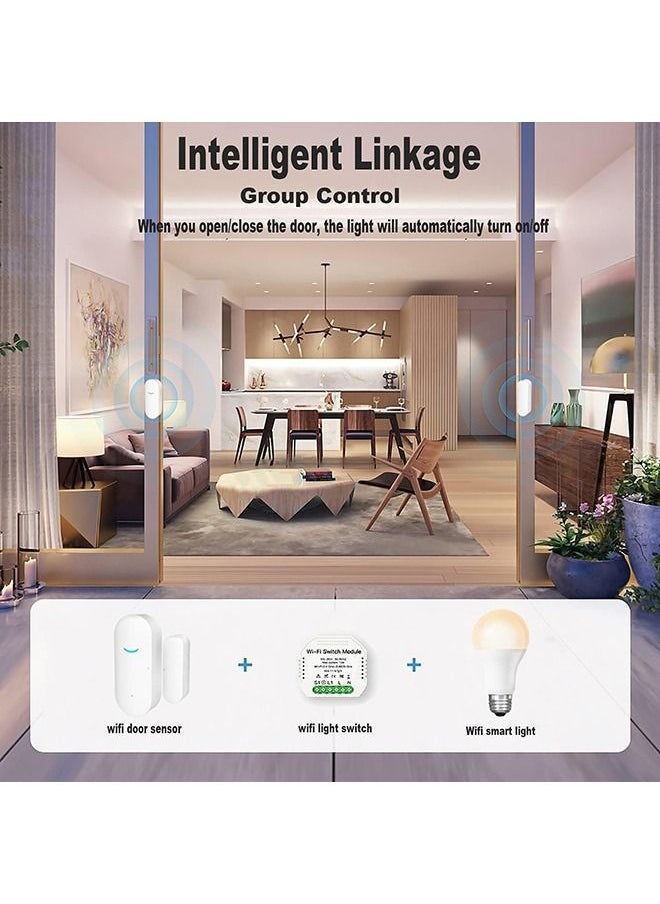 WiFi Door Window Sensor, Wireless Security Alarm Door Sensor, Tuya Smart Door Window Sensor, Compatible with Alexa Google Assistant, Home Business Security Door Open Contact Sensor
