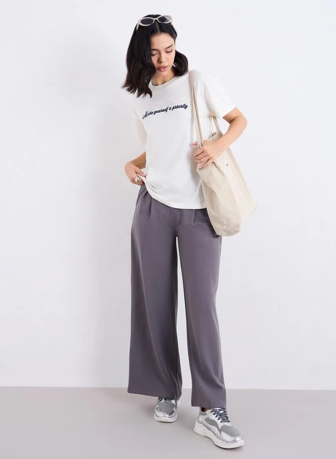Styli Styli Embroidered Slogan Boxy Fit T-Shirt
