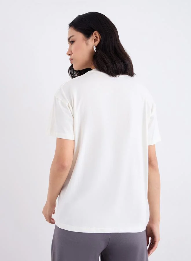 Styli Styli Embroidered Slogan Boxy Fit T-Shirt