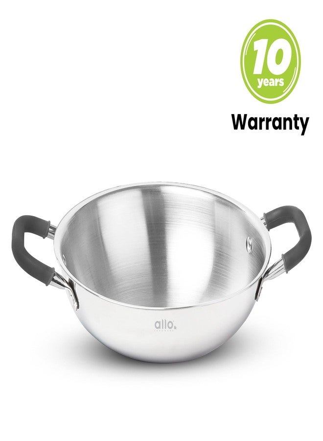Allo Triply Stainless Steel Kadhai with Handles|Perfect Kadhai for Curry/Stir-Fry/Deep-Fry/DryVeg/Saute Induction Friendly Naturally Non-Stick | 10 Years Warranty, 20cm, 1.5 litres Without lid - Image 5
