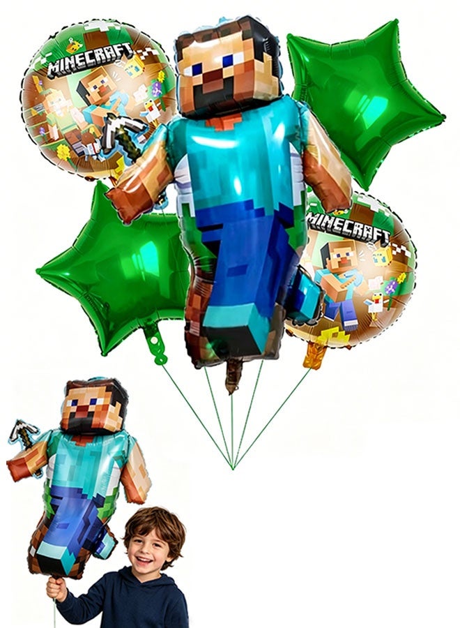 MINECRAFT 5PCS Minecraft Themed Balloon Kit, Macaron Metallic Confetti Balloons for Kids Birthday Party Eid Baby Shower Wedding Decorations - Image 1