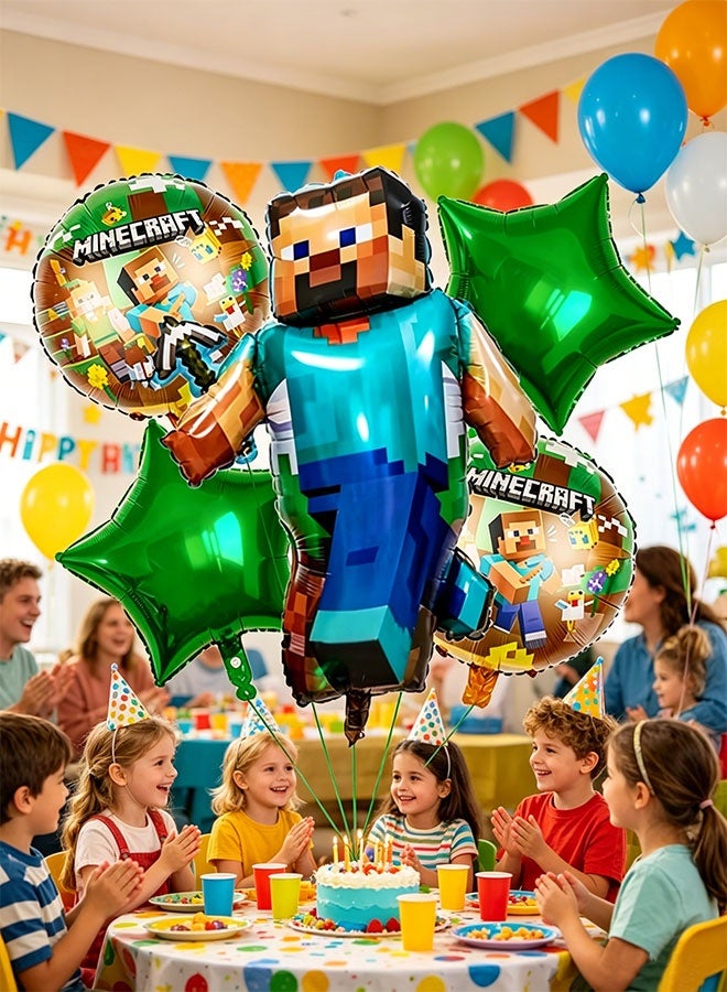 MINECRAFT 5PCS Minecraft Themed Balloon Kit, Macaron Metallic Confetti Balloons for Kids Birthday Party Eid Baby Shower Wedding Decorations - Image 4