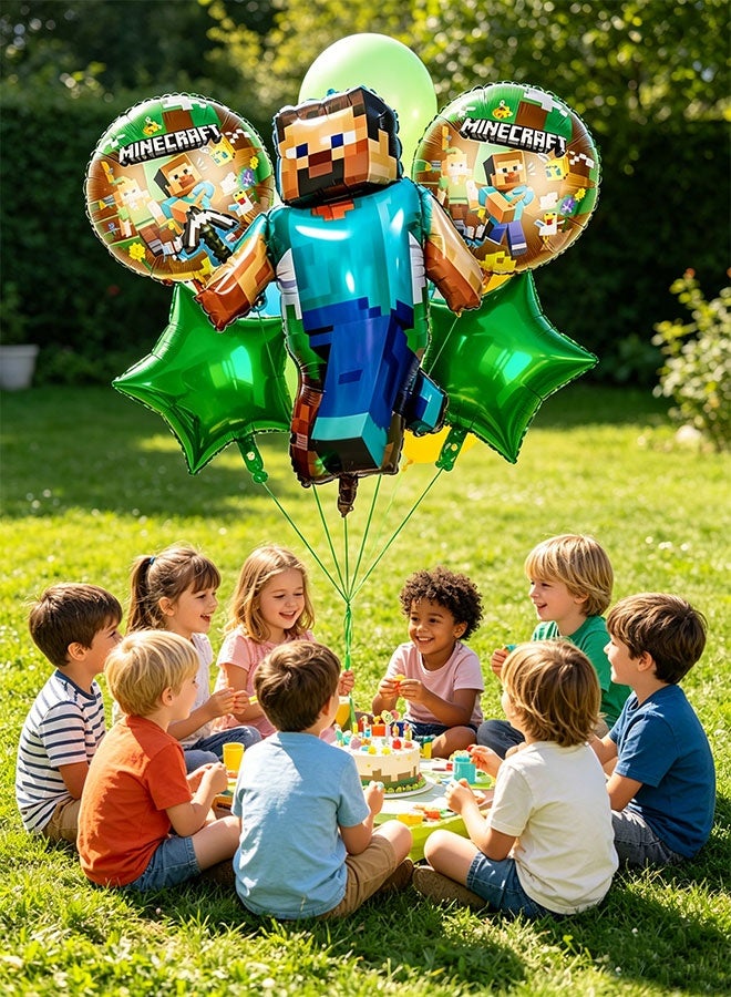 MINECRAFT 5PCS Minecraft Themed Balloon Kit, Macaron Metallic Confetti Balloons for Kids Birthday Party Eid Baby Shower Wedding Decorations - Image 2