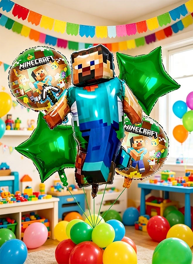 MINECRAFT 5PCS Minecraft Themed Balloon Kit, Macaron Metallic Confetti Balloons for Kids Birthday Party Eid Baby Shower Wedding Decorations - Image 3