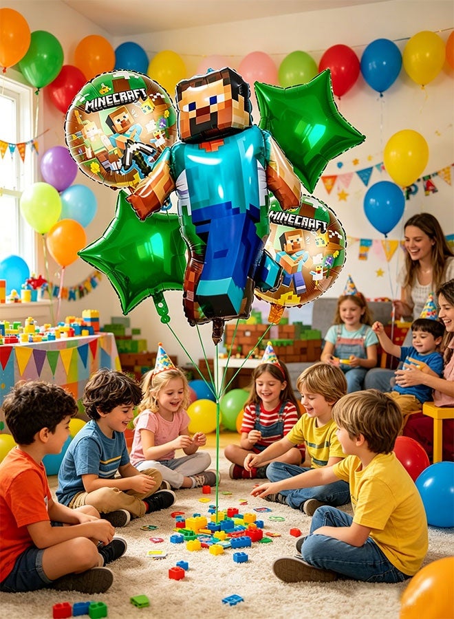 MINECRAFT 5PCS Minecraft Themed Balloon Kit, Macaron Metallic Confetti Balloons for Kids Birthday Party Eid Baby Shower Wedding Decorations - Image 5