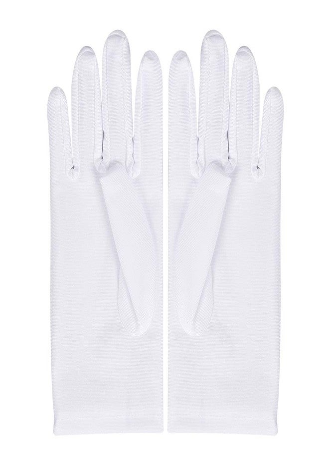 Lansian Womens White Gloves Short Satin Stretchy Gloves Wrist Length Dancing Bridal Gown for 1920s Wedding Opera Party Adult Size - Image 5