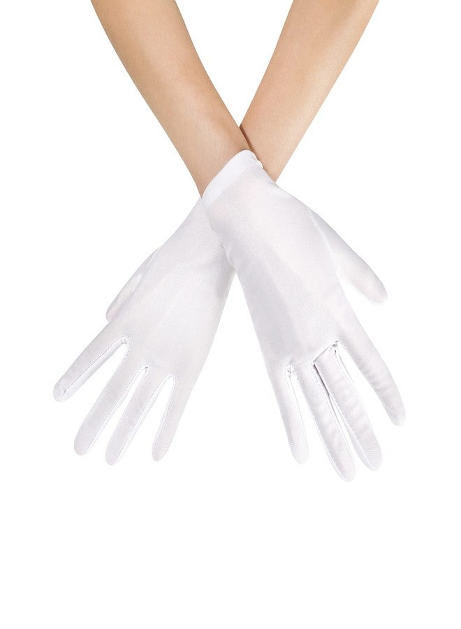 Lansian Womens White Gloves Short Satin Stretchy Gloves Wrist Length Dancing Bridal Gown for 1920s Wedding Opera Party Adult Size - Image 1