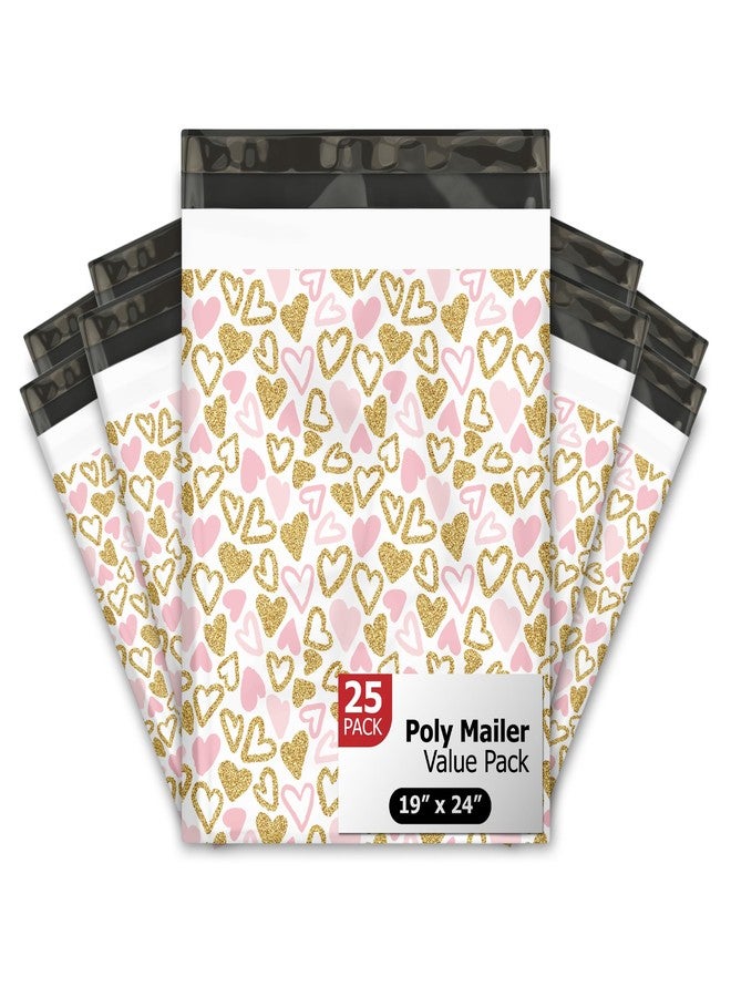 Pro Supply Global 19x24 (25) Pink Hearts Designer Poly Mailers Waterproof Self Sealing Tear Resistant Polymailers Large Shipping Envelopes Premium Printed Bags For Small Businesses - Image 1