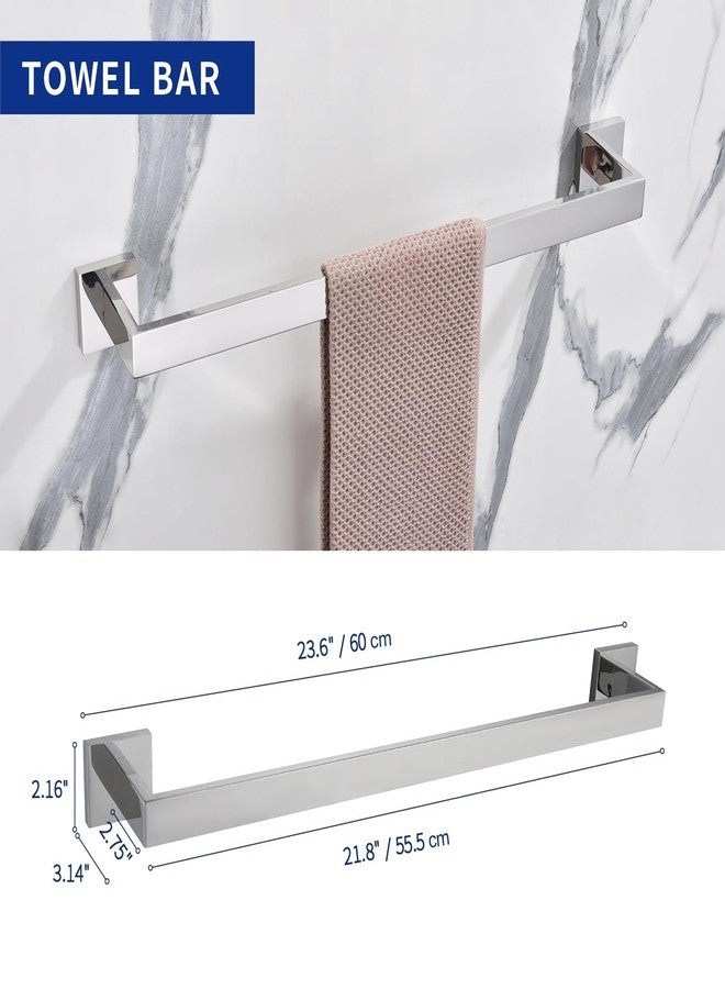 TASTOS 5-Piece Bathroom Hardware Set Wall Mounted Bathroom Accessory Set, Premium Stainless Steel Robe Hook Toilet Paper Holder 24-Inch Towel Bar (Polished) - Image 3
