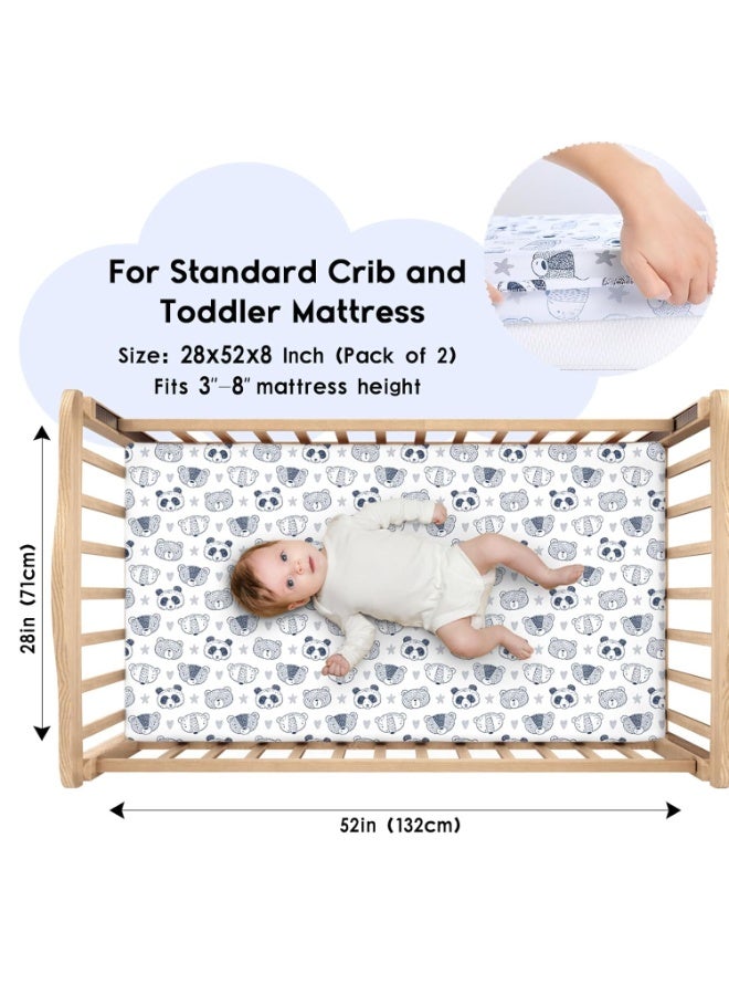 Yoofoss Baby Crib Sheets for Boys Girls, Fitted Crib Sheet 2 Pack for Standard Crib and Toddler Mattress, Super Soft Microfiber Baby Sheet 28x52x8in(Panda) - Image 4