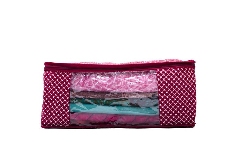 Ankit Traders Cotton Quilted Large Saree Cover Bag Wardrobe Organizer with Transparent Window Maroon Pack of 6 Size 41 33 19 CM - Image 2