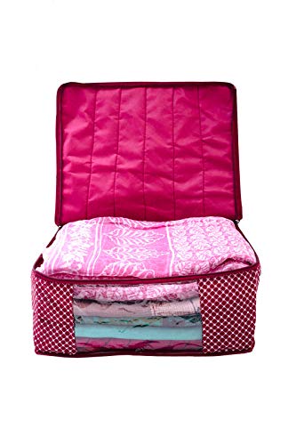 Ankit Traders Cotton Quilted Large Saree Cover Bag Wardrobe Organizer with Transparent Window Maroon Pack of 6 Size 41 33 19 CM - Image 3