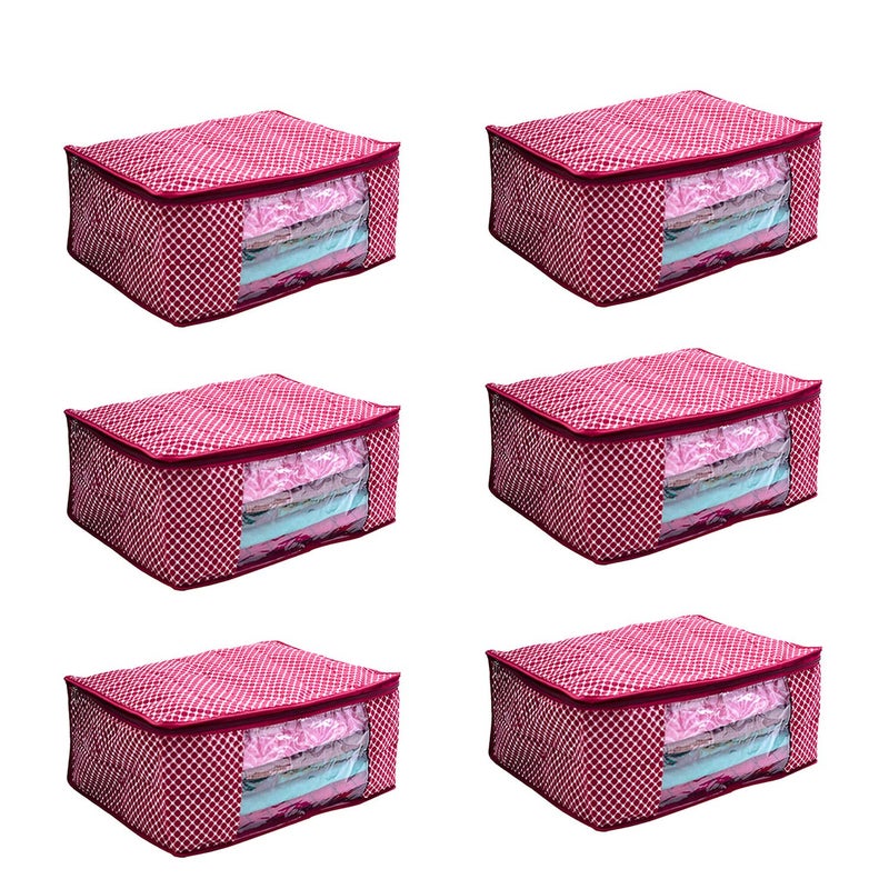 Ankit Traders Cotton Quilted Large Saree Cover Bag Wardrobe Organizer with Transparent Window Maroon Pack of 6 Size 41 33 19 CM - Image 1