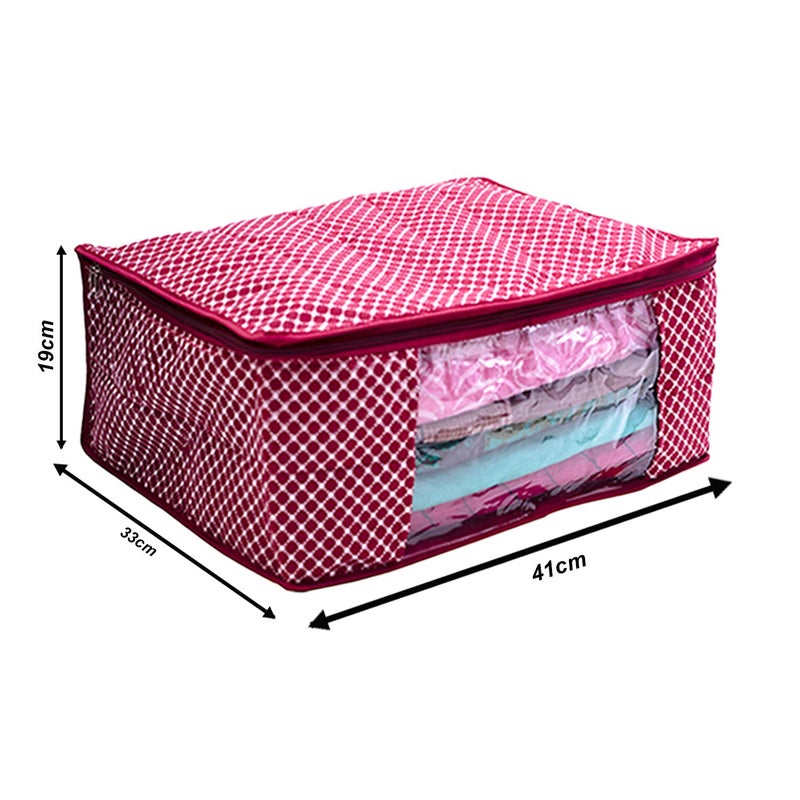 Ankit Traders Cotton Quilted Large Saree Cover Bag Wardrobe Organizer with Transparent Window Maroon Pack of 6 Size 41 33 19 CM - Image 5