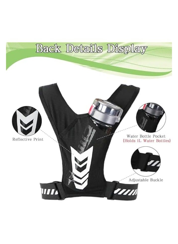 Green Tiger Running Hydration Vest, Lightweight Adjust Chest Straps Water Daypack with 1L Water Bottle Pocket, Breathable Reflective Insulation BackPacks for Women Men Outdoor Hiking Cycling Climbing Marathon - Image 4