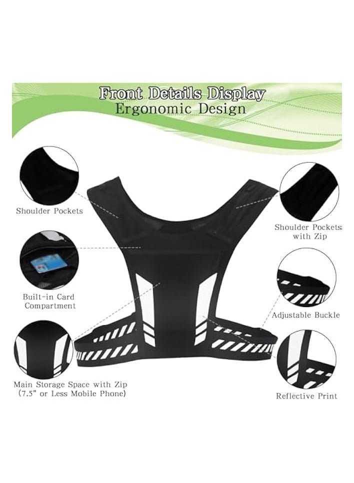 Green Tiger Running Hydration Vest, Lightweight Adjust Chest Straps Water Daypack with 1L Water Bottle Pocket, Breathable Reflective Insulation BackPacks for Women Men Outdoor Hiking Cycling Climbing Marathon - Image 3