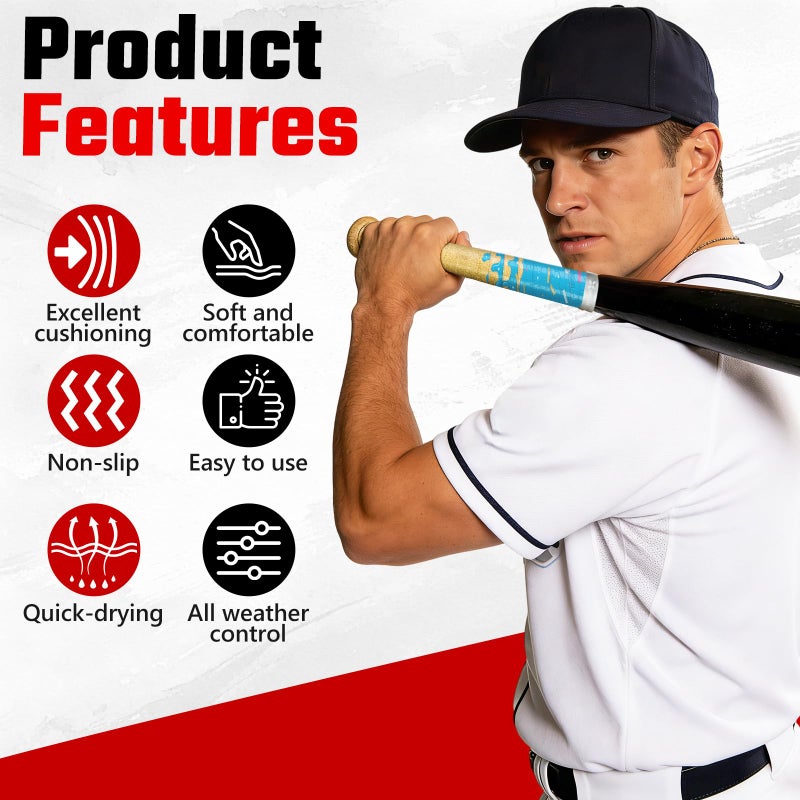 AKAIXI 2pcs Blue Ice Cream Drip Baseball Bat Grip Tapes, 0.5mm Precut Pro Feel Batting Wrap for Baseball Bat Non-Slip Sweat Absorbent for Player Coach Enthusiasts Game and Training - Image 4