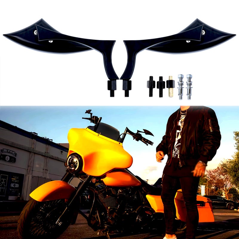 MISS MOLY 8mm 10mm Black Motorcycle Rearview Side Mirrors Blade Compatible with Harley Sportster Custom Iron 883 Road King Street Softail Electra Glide - Image 3