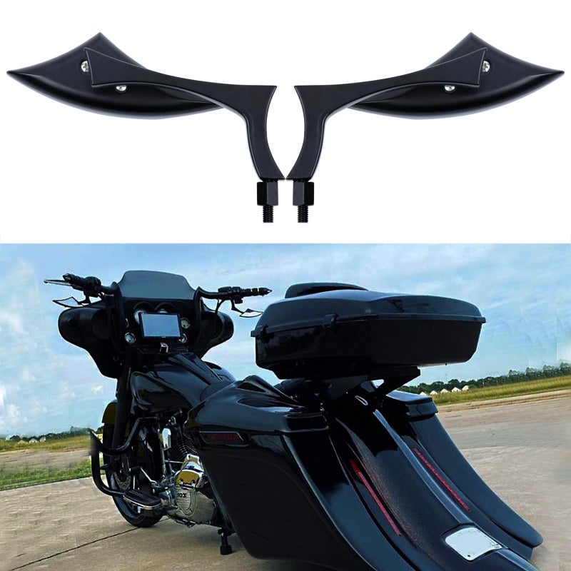 MISS MOLY 8mm 10mm Black Motorcycle Rearview Side Mirrors Blade Compatible with Harley Sportster Custom Iron 883 Road King Street Softail Electra Glide - Image 1