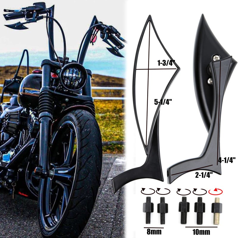 MISS MOLY 8mm 10mm Black Motorcycle Rearview Side Mirrors Blade Compatible with Harley Sportster Custom Iron 883 Road King Street Softail Electra Glide - Image 4