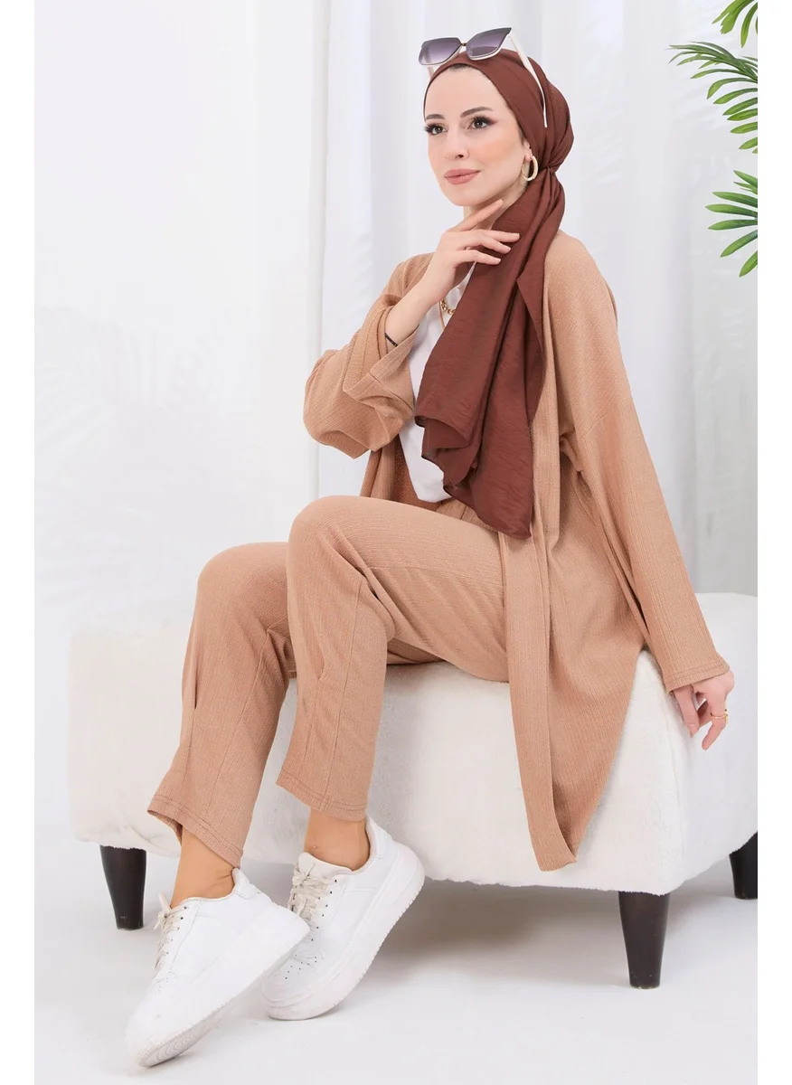 Tofisa 11432-MINK Crepe Cardigan Trousers