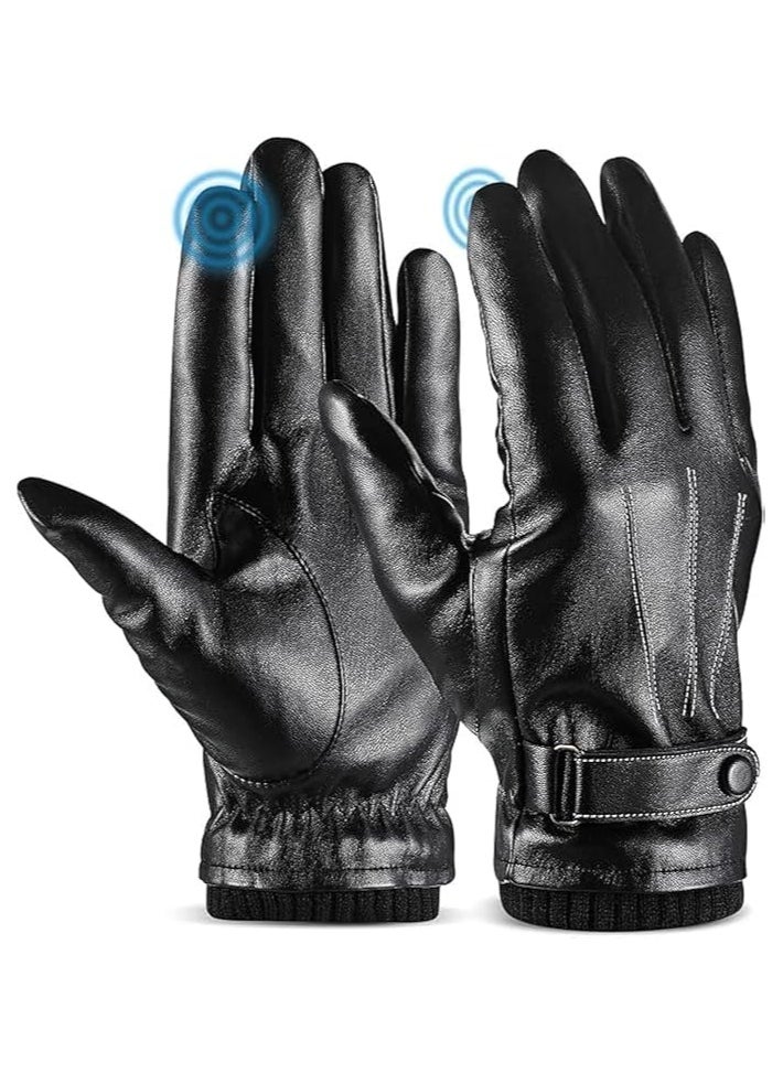 SRLIWHITE Winter Genuine Sheepskin Leather Gloves for Men, Warm Touchscreen Texting Cashmere Lined Driving Motorcycle Gloves Cashmere Lining, Driving Gloves for Outdoor Use  - Image 1