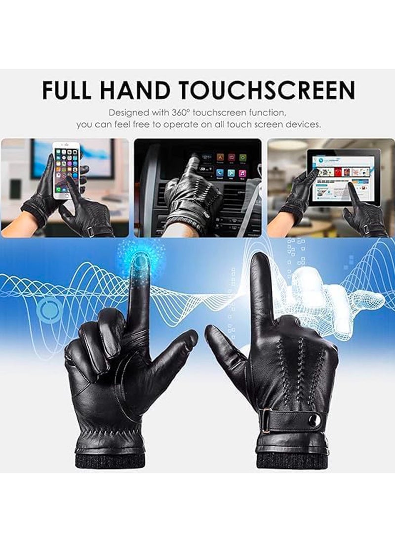 SRLIWHITE Winter Genuine Sheepskin Leather Gloves for Men, Warm Touchscreen Texting Cashmere Lined Driving Motorcycle Gloves Cashmere Lining, Driving Gloves for Outdoor Use  - Image 2