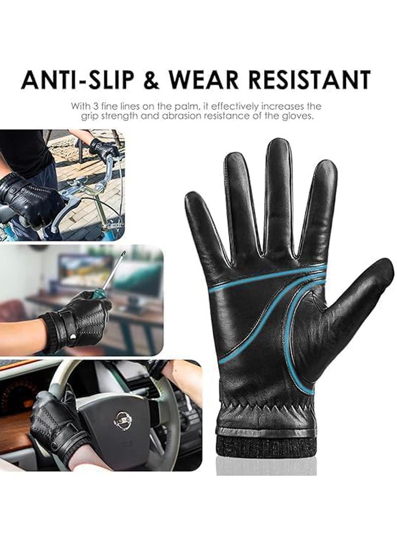 SRLIWHITE Winter Genuine Sheepskin Leather Gloves for Men, Warm Touchscreen Texting Cashmere Lined Driving Motorcycle Gloves Cashmere Lining, Driving Gloves for Outdoor Use  - Image 4