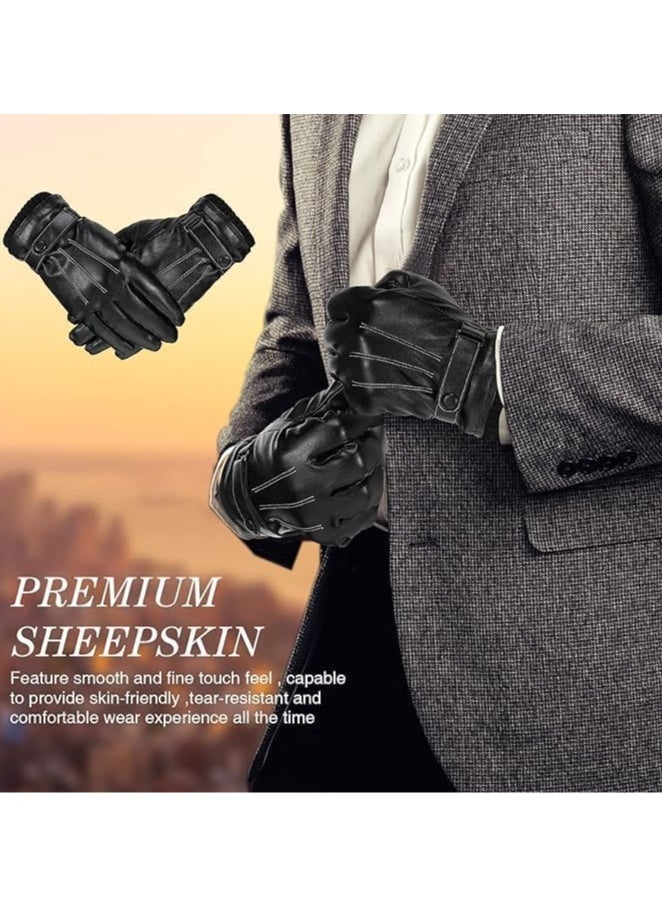 SRLIWHITE Winter Genuine Sheepskin Leather Gloves for Men, Warm Touchscreen Texting Cashmere Lined Driving Motorcycle Gloves Cashmere Lining, Driving Gloves for Outdoor Use  - Image 5