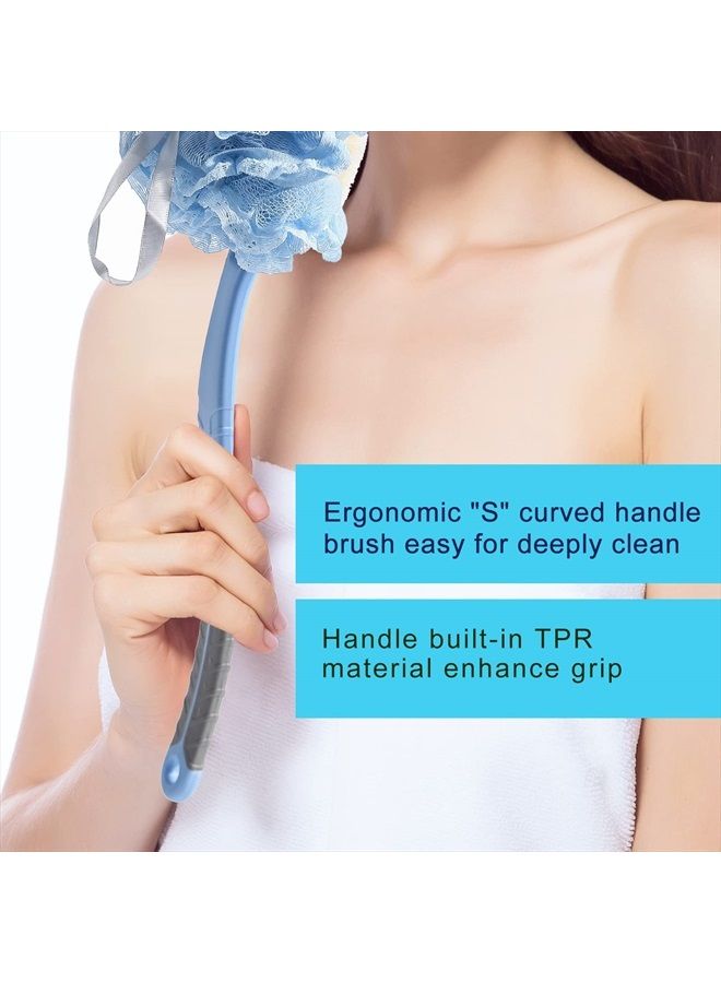 HONOMA [2nd Generation] Shower Body Brush with Bristles and Loofah,Back Scrubber Bath Mesh Sponge with Curved 16" Long Non-Slip Handle Skin Exfoliating Massage Suitable for Men and Women (Blue) - Image 5