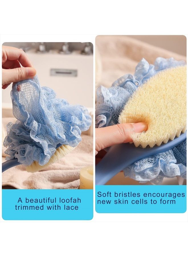 HONOMA [2nd Generation] Shower Body Brush with Bristles and Loofah,Back Scrubber Bath Mesh Sponge with Curved 16" Long Non-Slip Handle Skin Exfoliating Massage Suitable for Men and Women (Blue) - Image 4