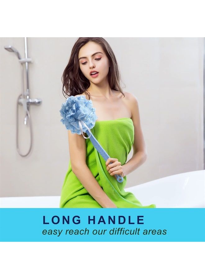 HONOMA [2nd Generation] Shower Body Brush with Bristles and Loofah,Back Scrubber Bath Mesh Sponge with Curved 16" Long Non-Slip Handle Skin Exfoliating Massage Suitable for Men and Women (Blue) - Image 2