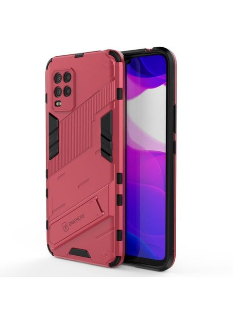 Case Cover For Xiaomi Mi 10 Lite 5G Punk Armor 2 in 1 PC + TPU Shockproof Case with Invisible Holder Red