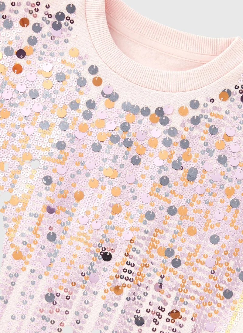 Matalan Girls Pink Sequin Sweatshirt Dress